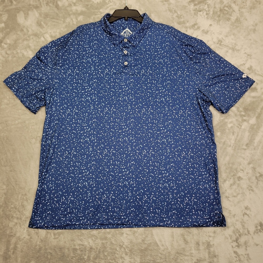 Burlebo Polo Shirt Men's Short Sleeve White Blue Paint Splatter 2XL Casual Logo